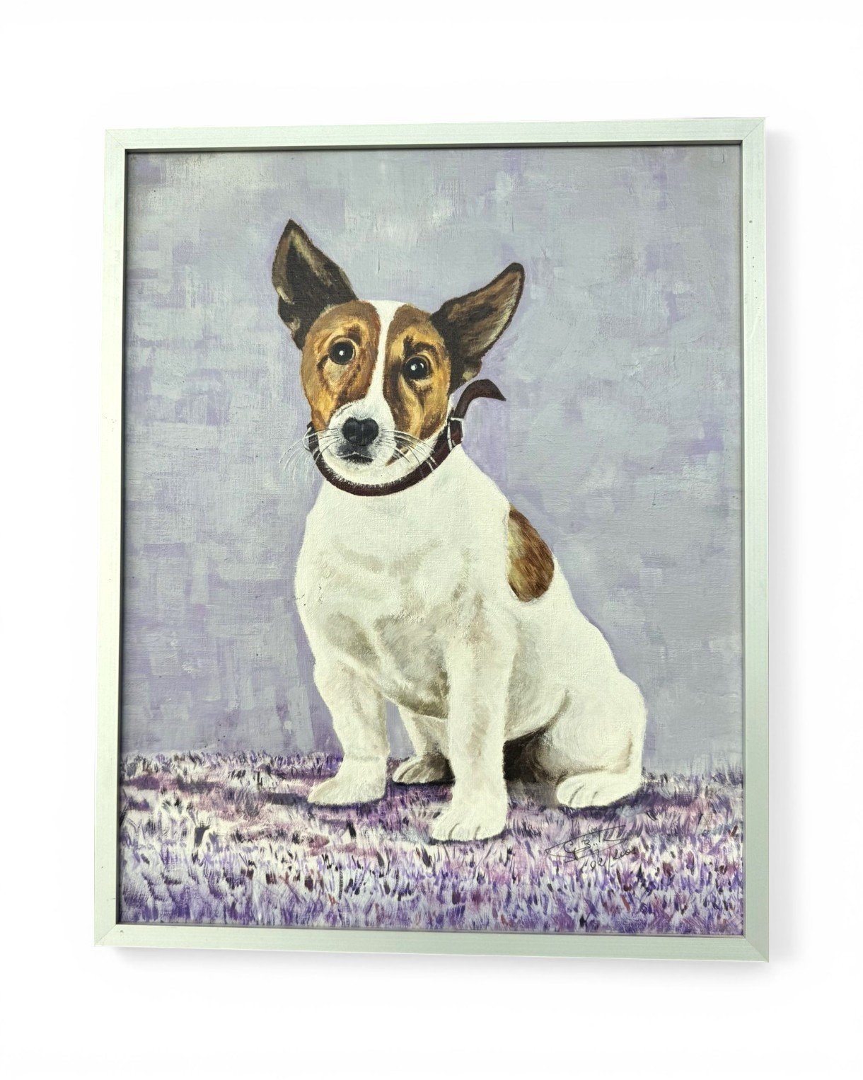 Charming vintage oil painting of a Jack Russell Terrier, signed and dated
